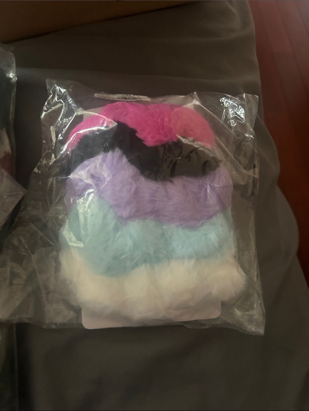 Fuzzy Multicolor Striped hair ties - Pink, Purple, Blue, White - Picture 1 of 1